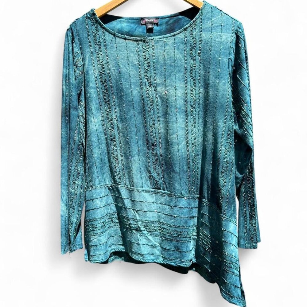 3/$15 Y2K vintage Blue-green sequin top with long sleeves womens 1x 2000s